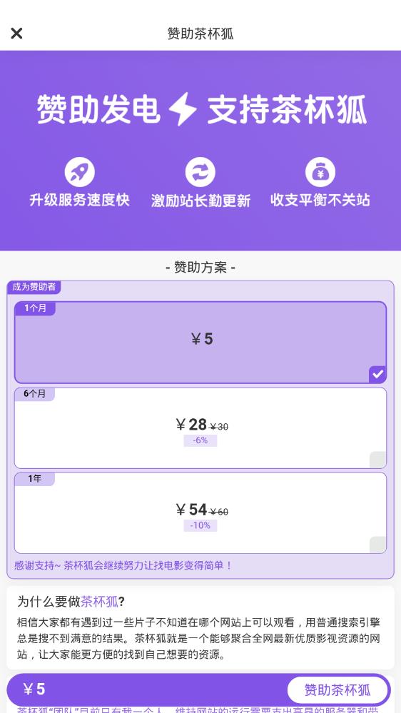 茶杯狐赞助说明页面